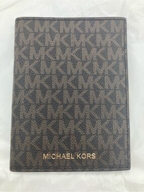 Michael Kors Brown and Tan Monogram Passport Cover